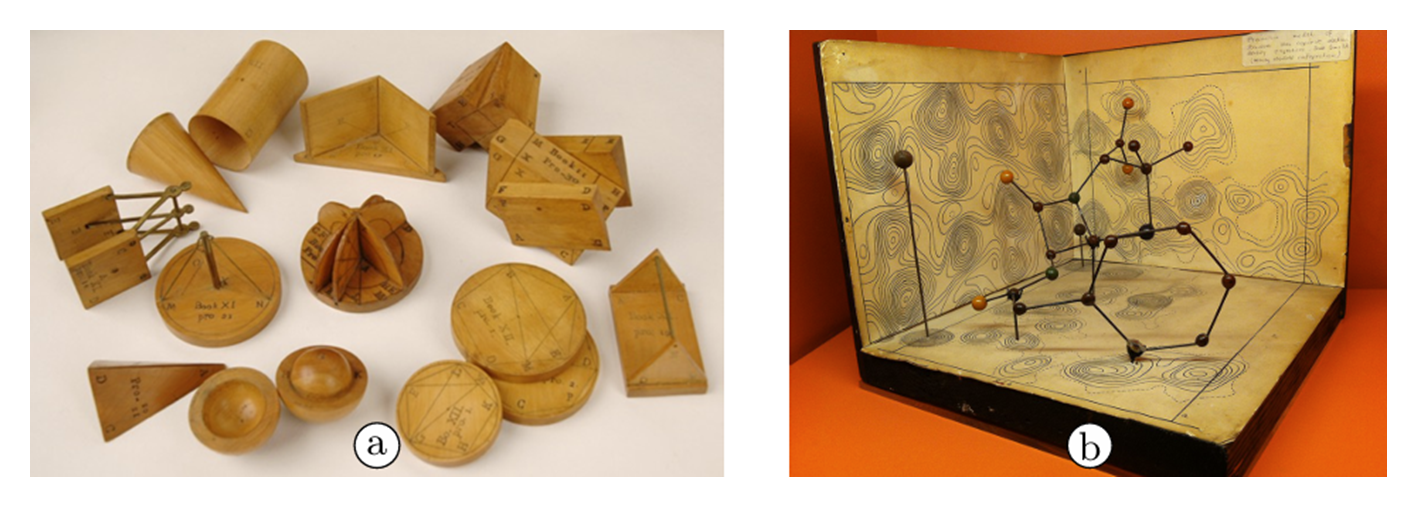 George Adams (siglo XVIII) con modelos sólidos para enseñar geometría, y Dorothy Hodgkin con modelos moleculares para explicar la penicilina. Demuestra que la fisicalización no es una novedad tecnológica del siglo XXI: hace siglos que los conceptos abstractos se enseñan mejor cuando se tocan. Material histórico que legitima toda la cápsula.