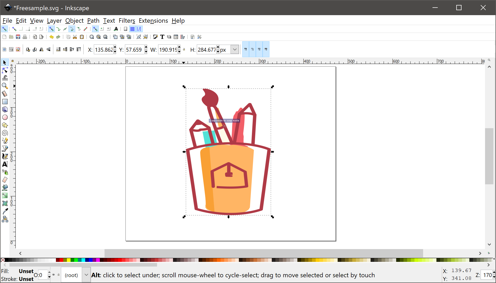Captura de Inkscape, el editor SVG libre que la cápsula recomienda para preparar mapas y capas de contexto. Importante porque Plotly Geo necesita SVG bien estructurado para integrarse con scattergeo y choropleth: Inkscape resuelve el paso editorial sin gastar en Illustrator. Herramienta indispensable del flujo geo del curso.